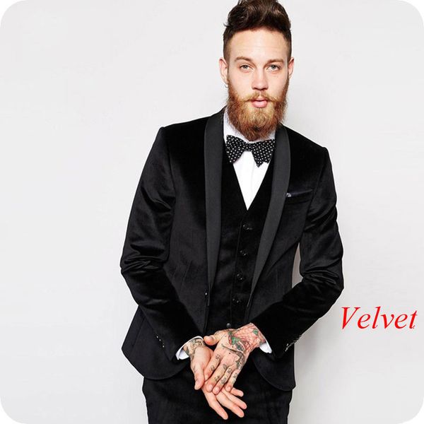 

men's suits & blazers black velvet groom wedding suit smoking jacket men shawl lapel tailored prom evening dinner man pants 3piece, White;black