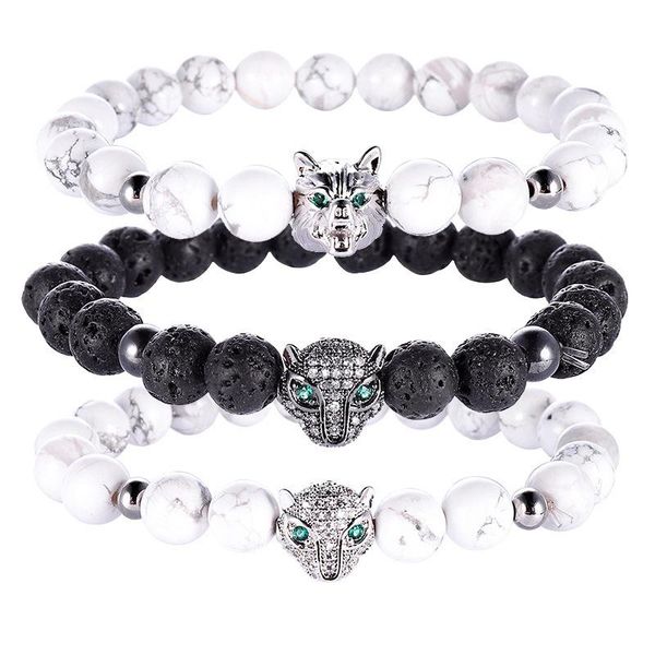 

charm bracelets bracelet for women lava rock stone copper beads silver wolf skull leopard punk unique wrist jewelry male female, Golden;silver