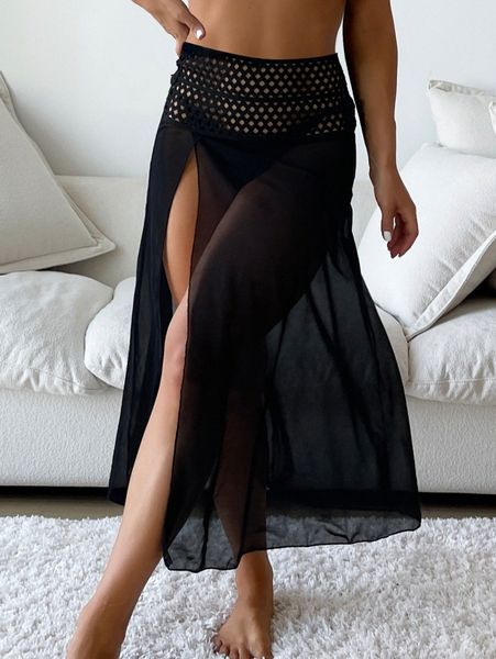 

hollow out slit thigh cover up h4vp#, White;black