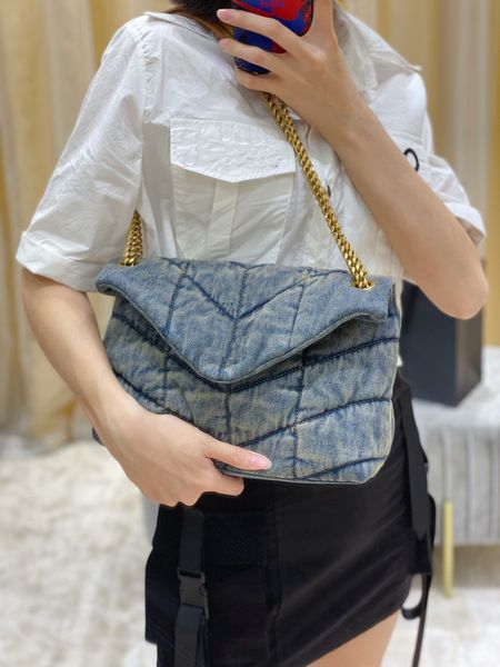 

the factory sells loulou puffer denim shoulder bag women's nubuck leather belt high capacity chain cross body designer handbags