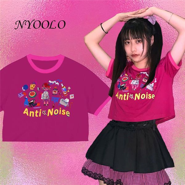 

women's t-shirt nyoolo japanese creativity funny cartoon pattern print short sleeve women summer streetwear sweet girl clothing tee, White