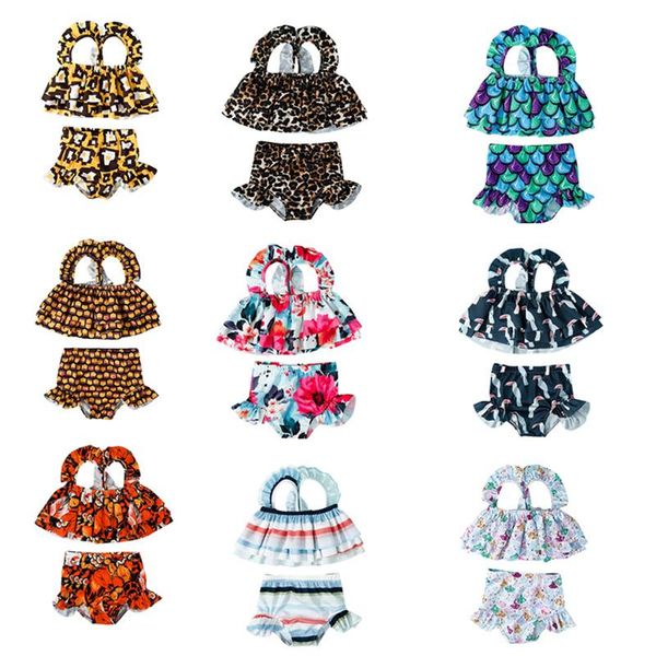 

2pcs infant bathing suits baby girl sleeveless layered printed ruffle bikini swimming bottoms swimwear outfits 1-5y one-pieces, Black