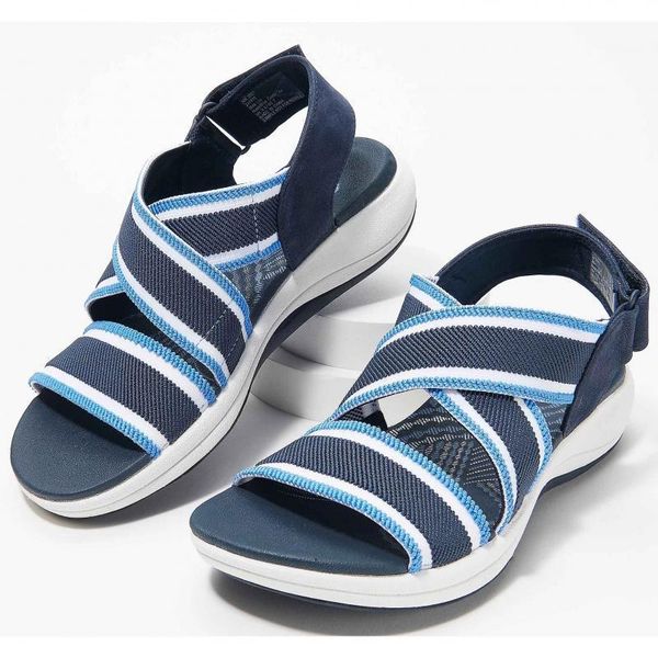

women sandals casual flat stripe solid color shoes ladies soft comfort summer open toe hook&loop sandalias, Black