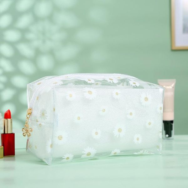 

travel transparent cosmetic bag classic texture delicate creative design chic daisy pvc women makeup bags beauty case pouch & cases