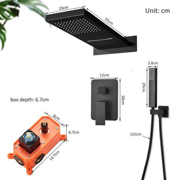 

bathroom shower heads matte black faucet rainfall waterfall head with handshower concealed system embedded box bath q65j