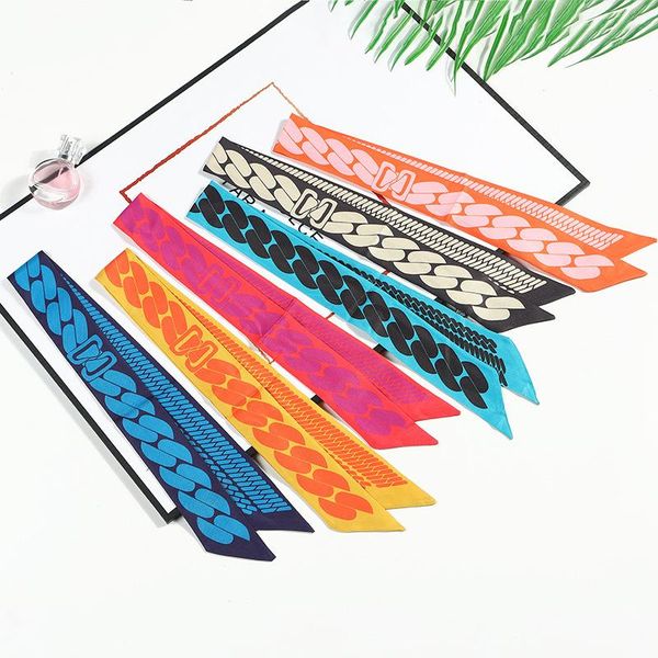 

scarves chain printing neckerchief imitation silk ribbon digital all-match small scarf korean decorative diagonal, Blue;gray