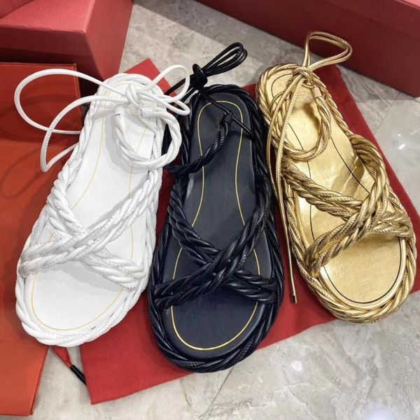 

summer est shoes women leisure concise sandals genuine leather lace-up flat zapatos de mujer, Black