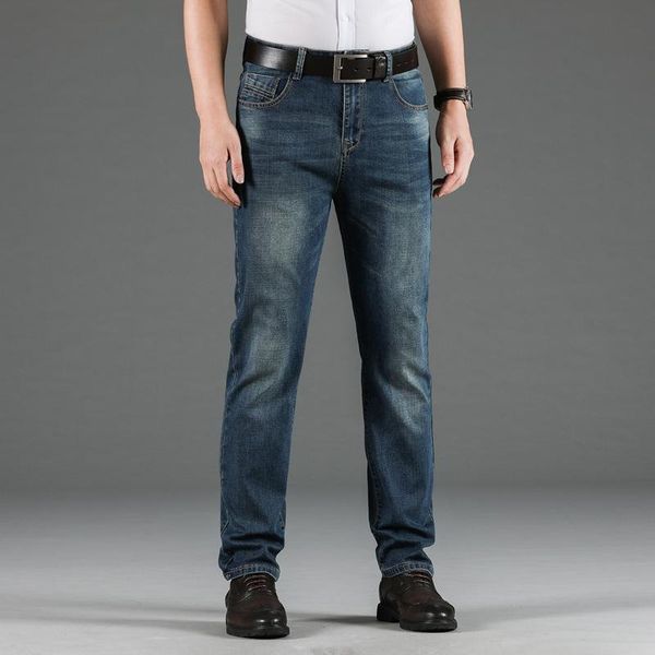 

men's jeans 2021 spring retro blue elastic business casual slim straight