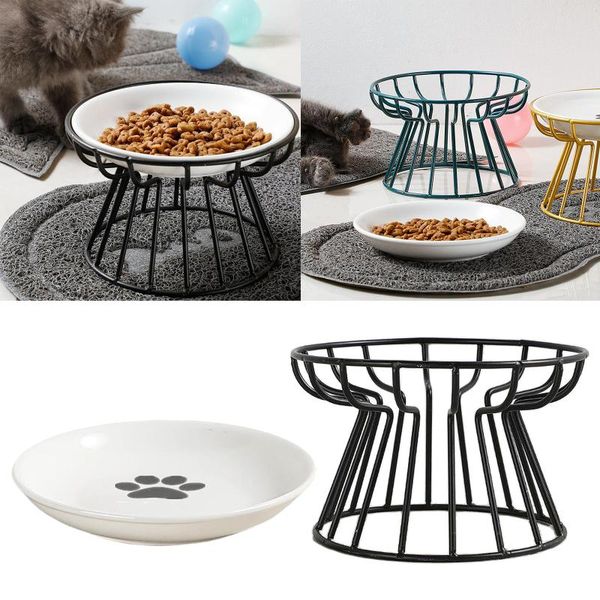 

ceramic pet bowl iron holder shelf stand single feeding bowls for cat dog & feeders
