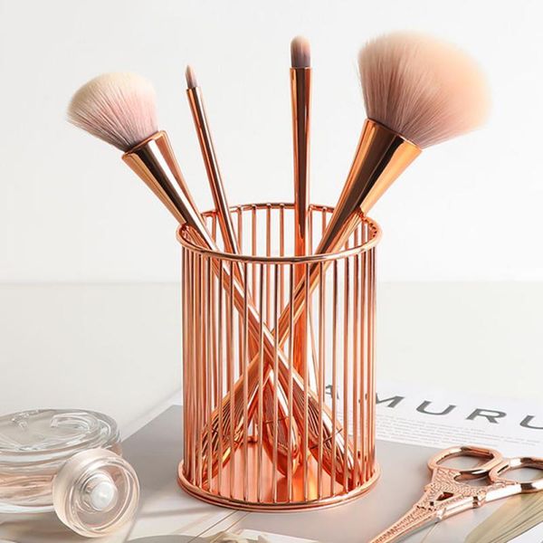 

wrought iron round pen holder makeup brush storage rack home deskdecoration accessories creative store box multiple styles hooks & rails