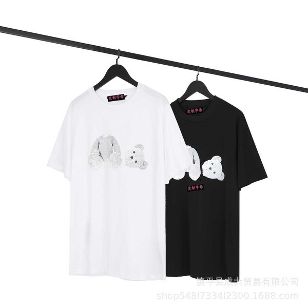 

21ss broken bear black gray print short sleeve men's and women's loose casual t-shirt couple fashion, White;black