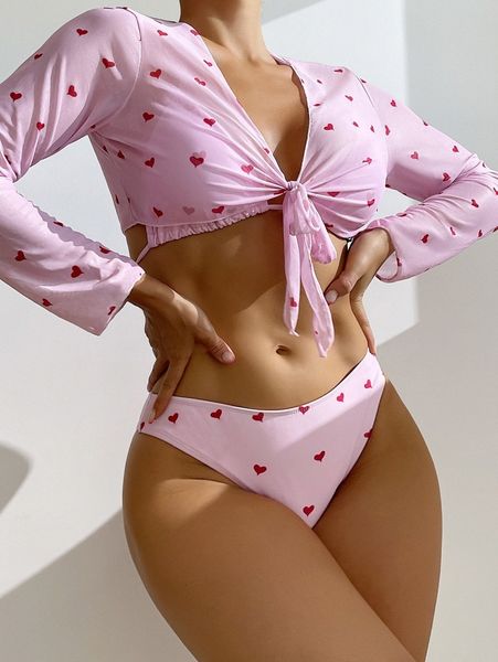 

3pack heart pattern halter triangle bikini swimsuit & cover up l8gn#, White;black