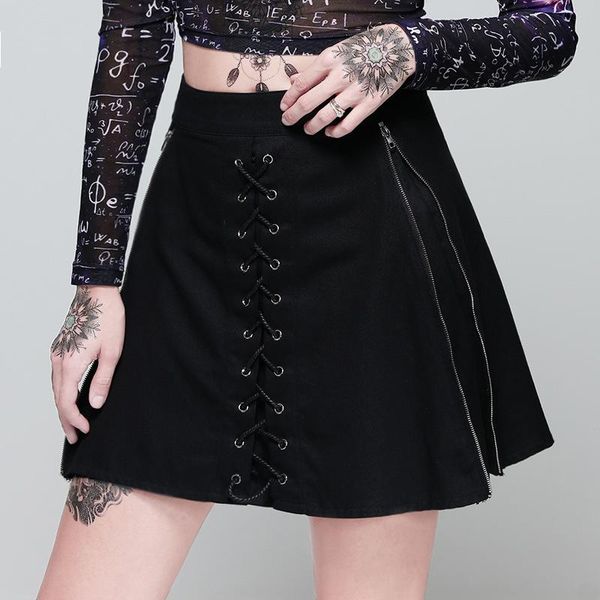 

skirts mevgo woman black zipper short gothic bandage women high waist lacing back mini club skirt female hd2784