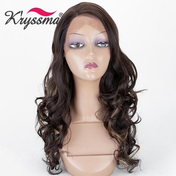 

synthetic wigs kryssma highlight brown for women long wavy l part lace wig mixed blonde cosplay, Black