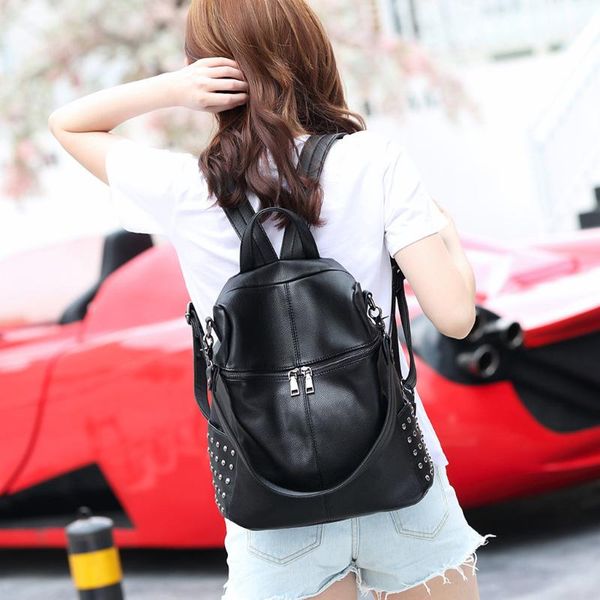 

outdoor bags fashion quality leather anti-thief women backpack large capacity school bag for teenager girls travel 11.6