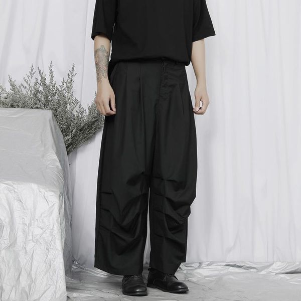 

men's pants men straight spring and autumn japanese 100 pleated design european american youth street, Black