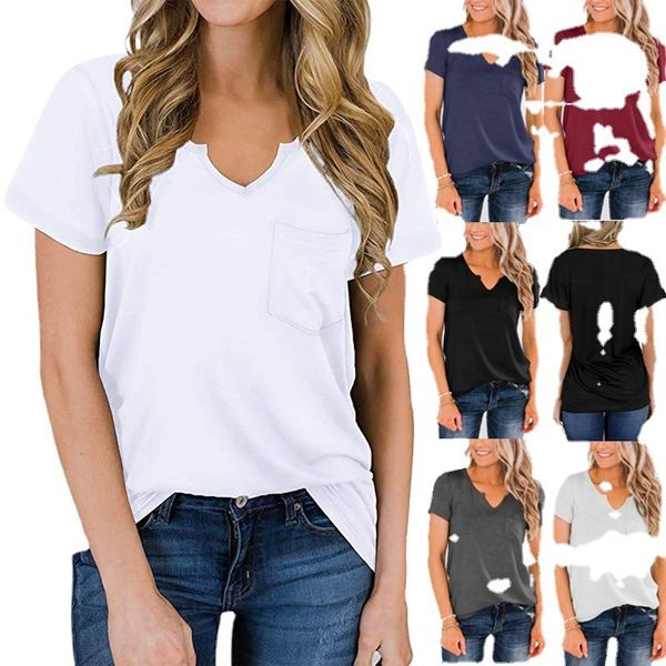 

summer t shirt 2021 spring and women's small v-ne poet solid color cotton short sleeve loose top, White