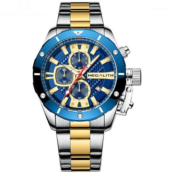 

mens watches with stainless steel waterproof analog quartz fashion business chronograph silver gold watch for men 8223 wristwatches, Slivery;brown