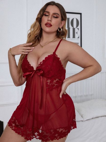 

plus contrast lace mesh slips with thong 9313#, Black;white