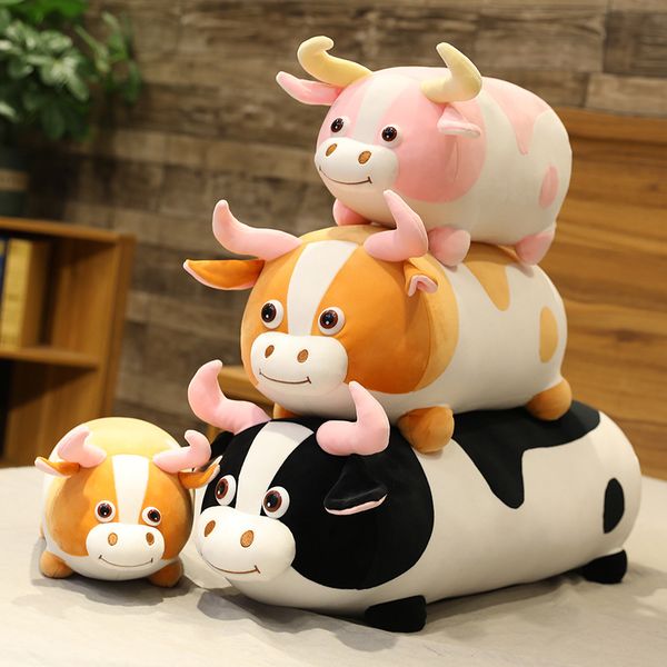 

32-110cm cartoon milk cow soft plush farm animal stuffed doll brown black pink comforting baby pillow children gift