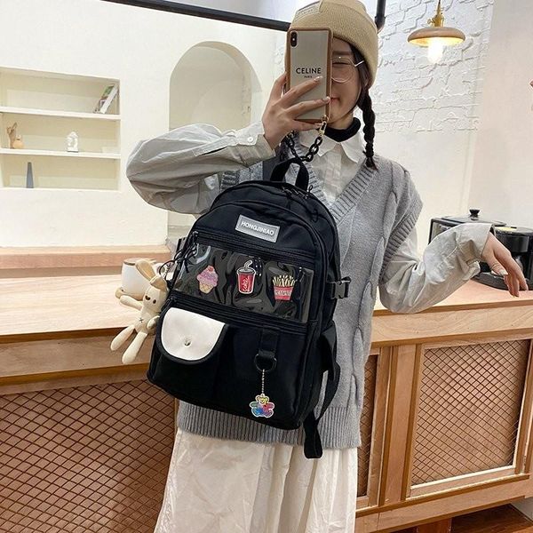 

school bags 2021 trendy fashion women's backpack simple and versatile schoolbag for girls nylon large-capacity travel backpacks