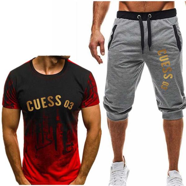

men's tracksuits the senior fashion trackieisure for men summer quick-dry sportswear clothing gym cropped pants and shorts suit, Gray