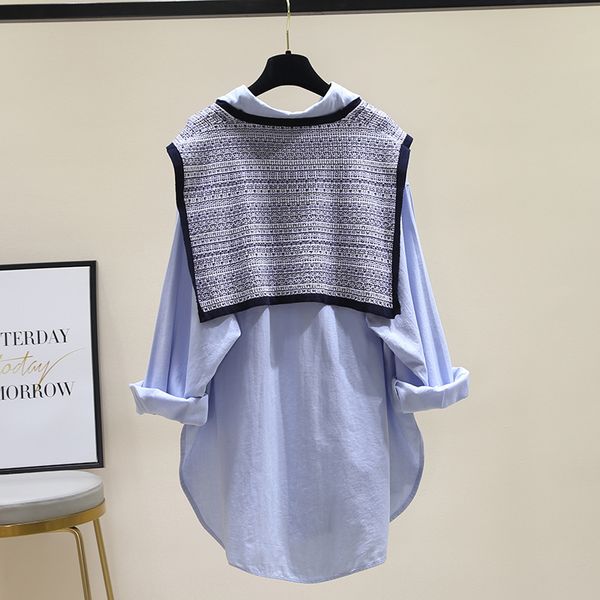 

two-piece set shawl shirt for women 2021 spring new korean style blouse loose simple fashion blusas solid colour all-match top, White