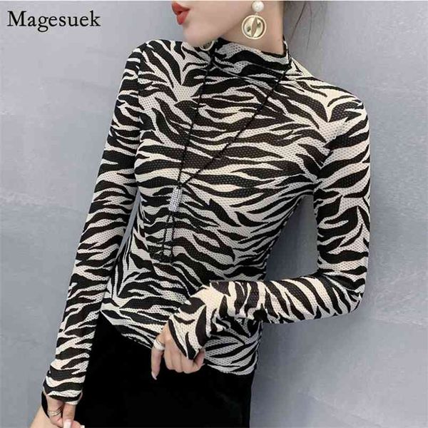 

women turtleneck female cool streetwear long sleeve shirt zebra stripe casual s blouse 11369 210512, White