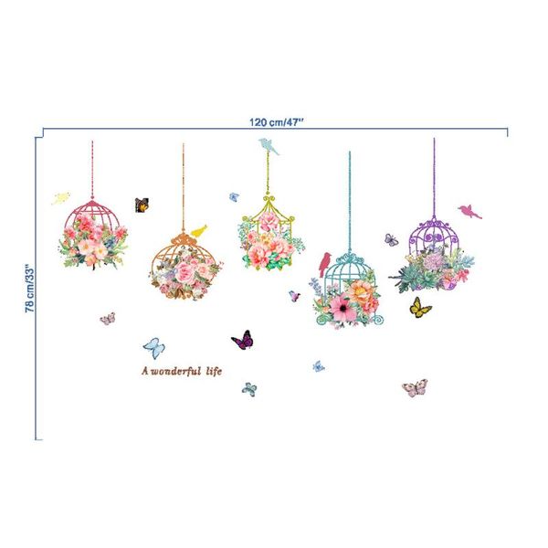 

wall stickers mothproof sticker mould proof colourful flower bird cage art decals