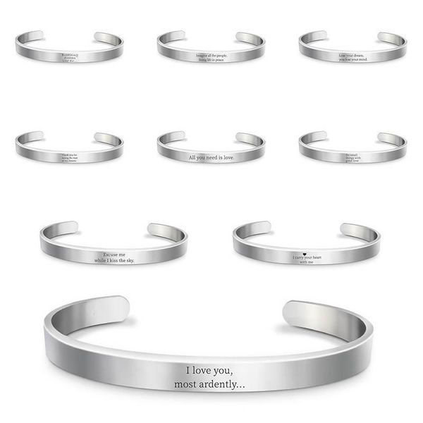 

bangle bracelet stainless steel lettering inspirational phrase girlfriend holiday mom birthday gift custom diy creative metal, Black