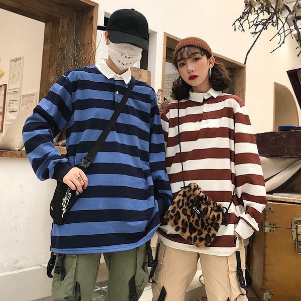 

women's t-shirt couple t shirt 2021 spring clothes women long sleeve korean ulzzang harajuku striped shirts female loose tee shirts1, White