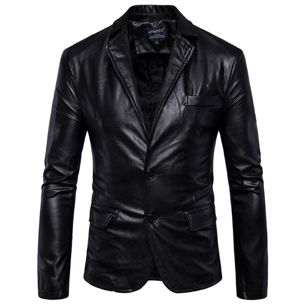 Erkek Deri Ceketler 2 Düğme Örgün Elbise Takım Elbise Moda Adam Blazers Siyah Kahverengi Katı Motosiklet Ceket Süet Ceket Erkek 211111