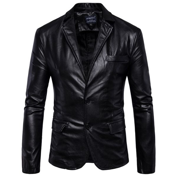 Giacche in pelle da uomo Abiti formali a 2 bottoni Abiti da uomo moda Blazer Nero Marrone Solido Cappotto da motociclista Giacca in pelle scamosciata Maschile 211111