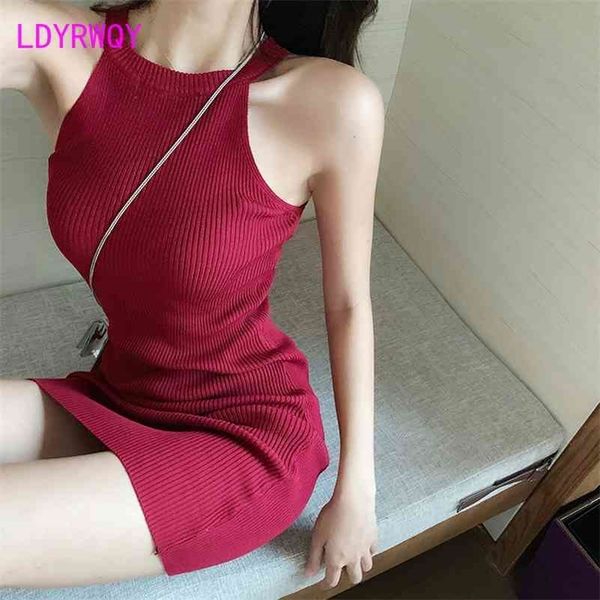 

[ldyrwqy] slim halter vest women spring and summer mid-length style was thin temperament dress 210416, Black;gray
