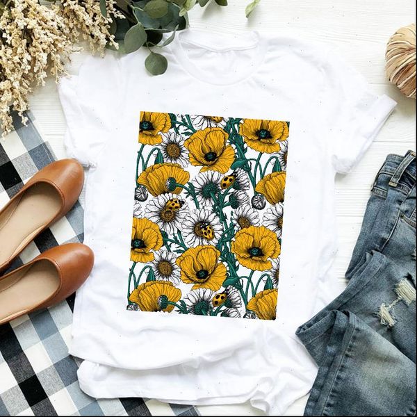 

women t shirts lady flower animal summer fall clothing floral ladies tee womens female shirt clothes graphic, White