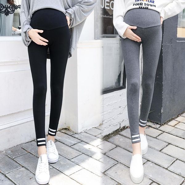 

8309# maternity pants spring autumn stretch support abdomen elastic waist leggings trousers bottoms, White