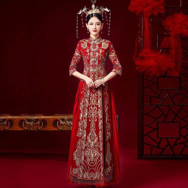 

red chinese style wedding married dress loading men women traditional hanfu embroidery marry cheongsam ethnic clothing