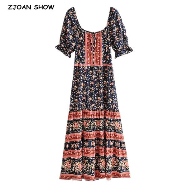 

boho bandage adjust collar floral print women dress holiday short sleeve off shoulder midi dresses beach 210429, Black;gray