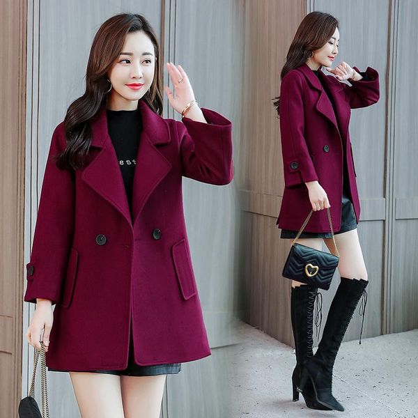 

women's trench coats small woolen coat short 2021 spring and autumn korean style graceful, Tan;black
