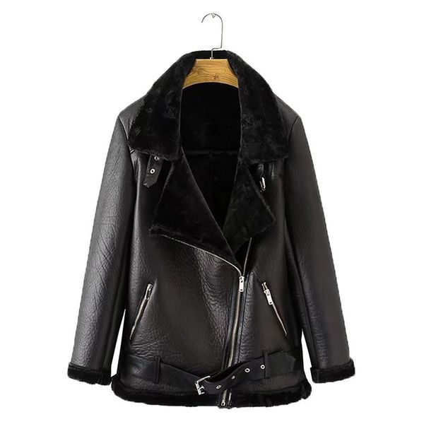 

women's leather & faux autumn casual jackets women winter sashes zipper streetwear biker motorcycle girls coat female outwear veste fem, Black