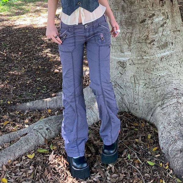 

Women's Jeans Retro Y2K Low Waist Denim Chic Cute Cargo Pants Aesthetic Streetwear 90s Fashion Trousers Women Purple, Blue