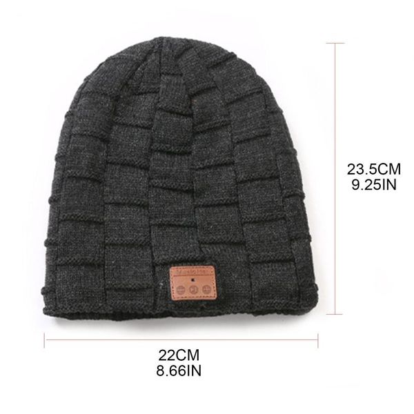 

knitted velvet winter warm wireless bluetooth headset cap music headphones hat 53cd cycling caps & masks, Black