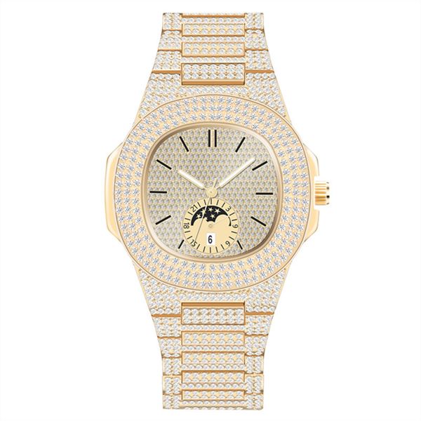 

designer watch brand table luxury watches men's leisure hip hop diamond inlaid alloy with calendar quartz movement round glass pointer, Slivery;brown