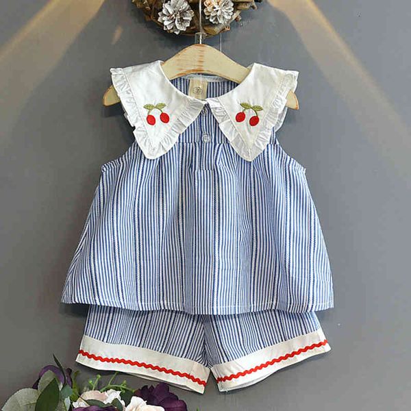 

girl's dresses summer sleeveless stripe printing 2pcs toddler children clothes cotton girl set + shorts kids cute outfits 2g1, Red;yellow