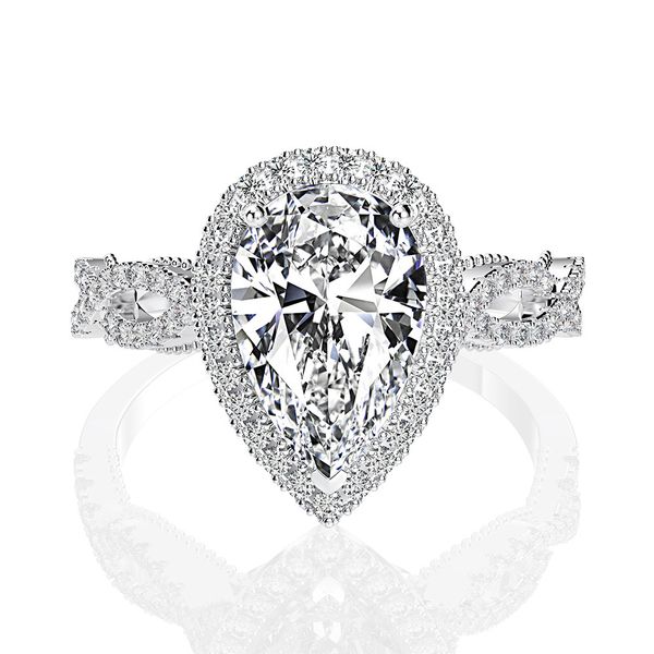 

100% pure 925 sterling silver 7x11mm 3ct pear shape simulated moissanite diamond wedding finger ring for women fine jewelry, Slivery;golden