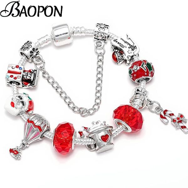 

style santa claus beads charm bracelets & bangles christmas tree pendant for women xmas jewelry gift, Golden;silver