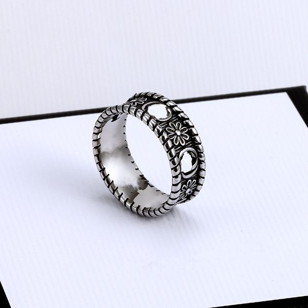 

titanium steel hollow chrysanthemum double g band black silver rings for men and women luxury classic couple wedding gift jewelry