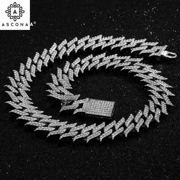 

chains hip hop necklace thorns spiked diamonds cuban chain rapper fashion design shiny jewelry gift, Silver
