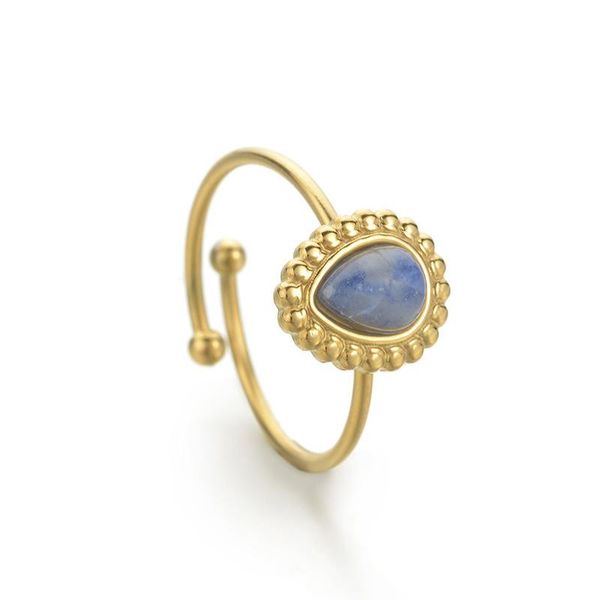 

cluster rings stainless steel water drop natural stone adjustable opening geometric ring for women joyería acero inoxidable mujer, Golden;silver