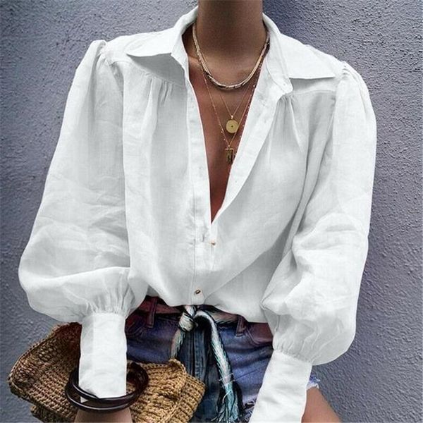 

fashion office blouse women white shirt v neck long sleeve lace up button blouses turn-down collar formal elegant women's & shirts